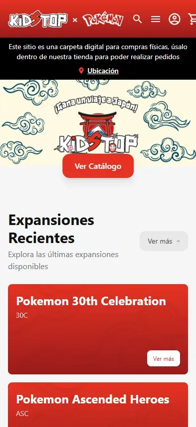Kidstop: Compraventa de cartas coleccionables · Web Móvil 1