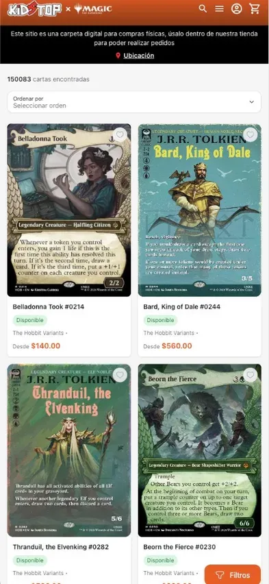Kidstop: Compraventa de cartas coleccionables · Web Móvil 2