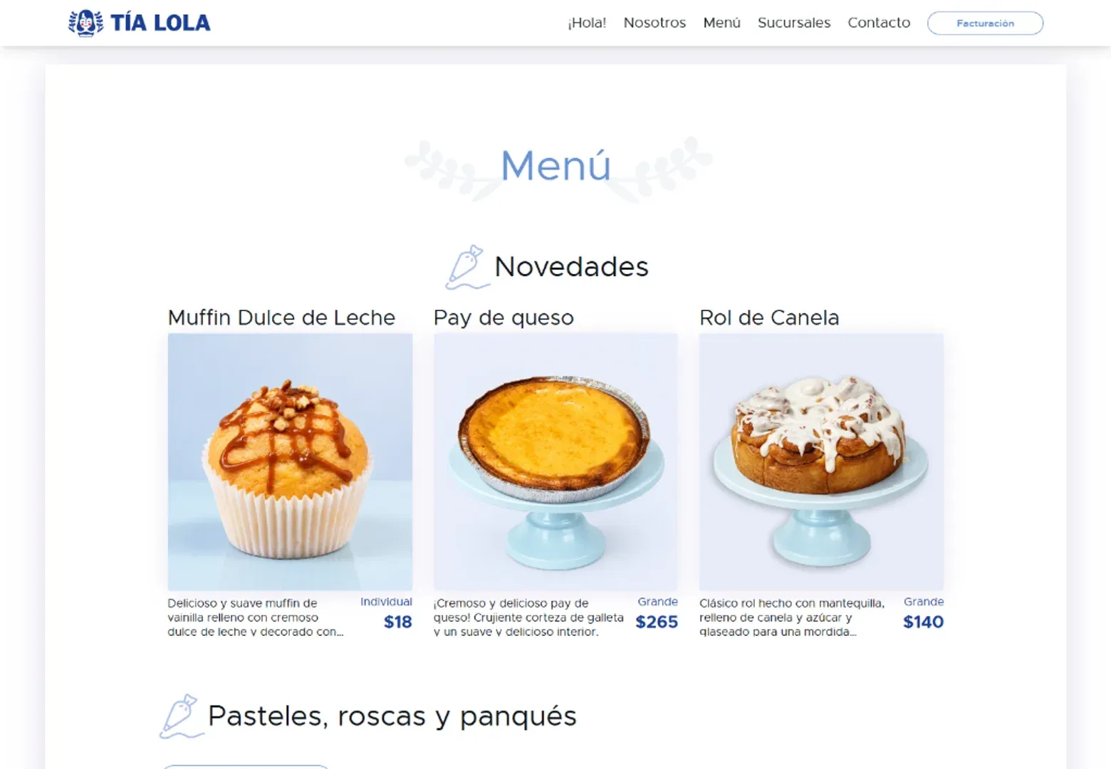 Tía Lola: Sitio y catálogo digital de pastelería · Web 2