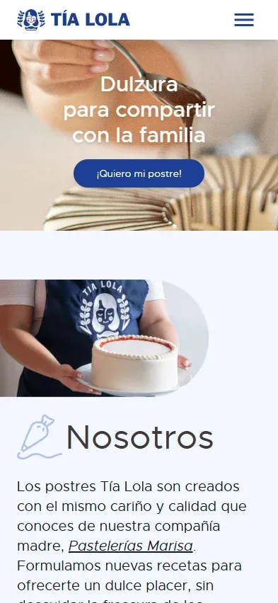 Tía Lola: Sitio y catálogo digital de pastelería · Web Móvil 1