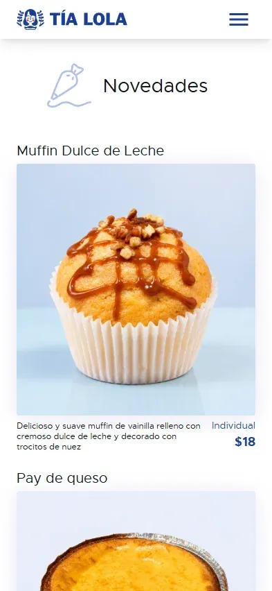 Tía Lola: Sitio y catálogo digital de pastelería · Web Móvil 2