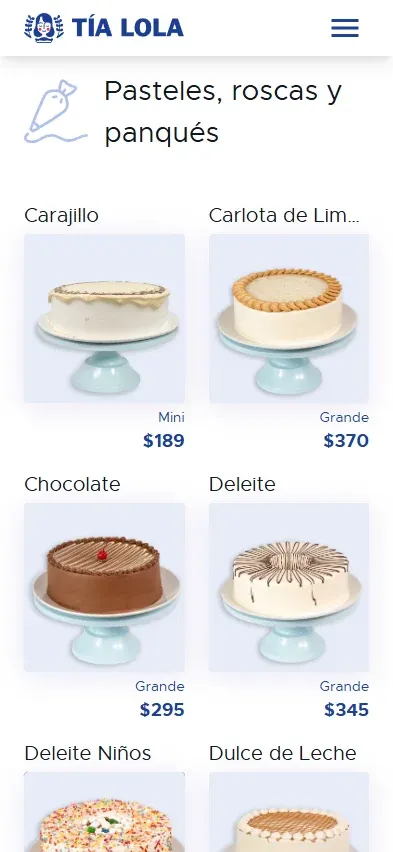 Tía Lola: Sitio y catálogo digital de pastelería · Web Móvil 3