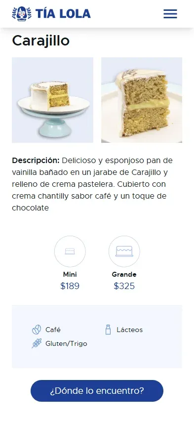 Tía Lola: Sitio y catálogo digital de pastelería · Web Móvil 4