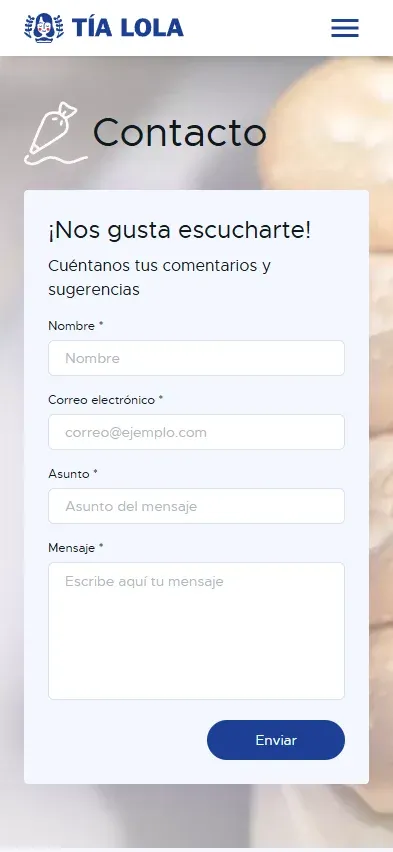Tía Lola: Sitio y catálogo digital de pastelería · Web Móvil 7